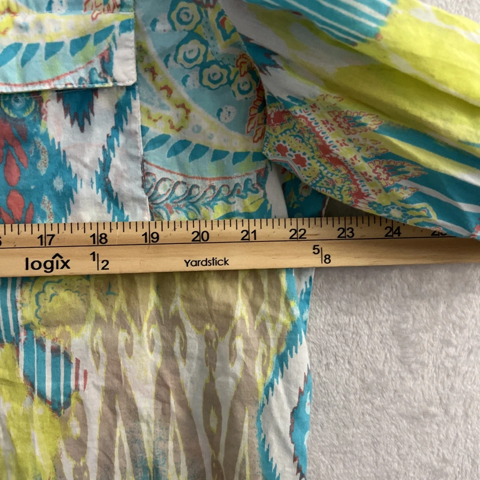 Chico's Womans Button Up Top Multicolor Geometric Large Cotton Long Sleeve - Image 4 of 4