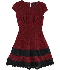 Teeze Me Womens Lace Fit & Flare Dress, Red, Juniors, 1/2