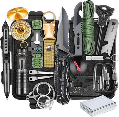 Survival Kit, Gifts for Men Dad Husband, 19 in 1 Black