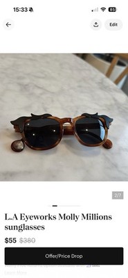 LA. Eyeworks Molly Million Sunglasses Tortoise Frame Black Lens 100% Authentic
