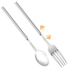 Edelstahl ausziehbares Gabel-Löffel-Set 2-teilig für BBQ Camping Picknick
