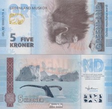 Banknoten Dänemark - Grönland 2025 5 Kroner Souvenirschein Grönland bankfrisch T