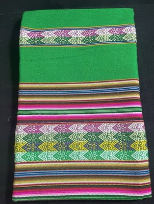 Peruvian Andes Style Blanket Tablecloth Green Multicolor Geometric 48' x 41'' NEW