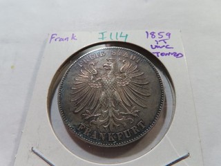 I114 Germany Frankfurt 1859 Silver Memorial Thaler Schiller UNC Beautiful Toning