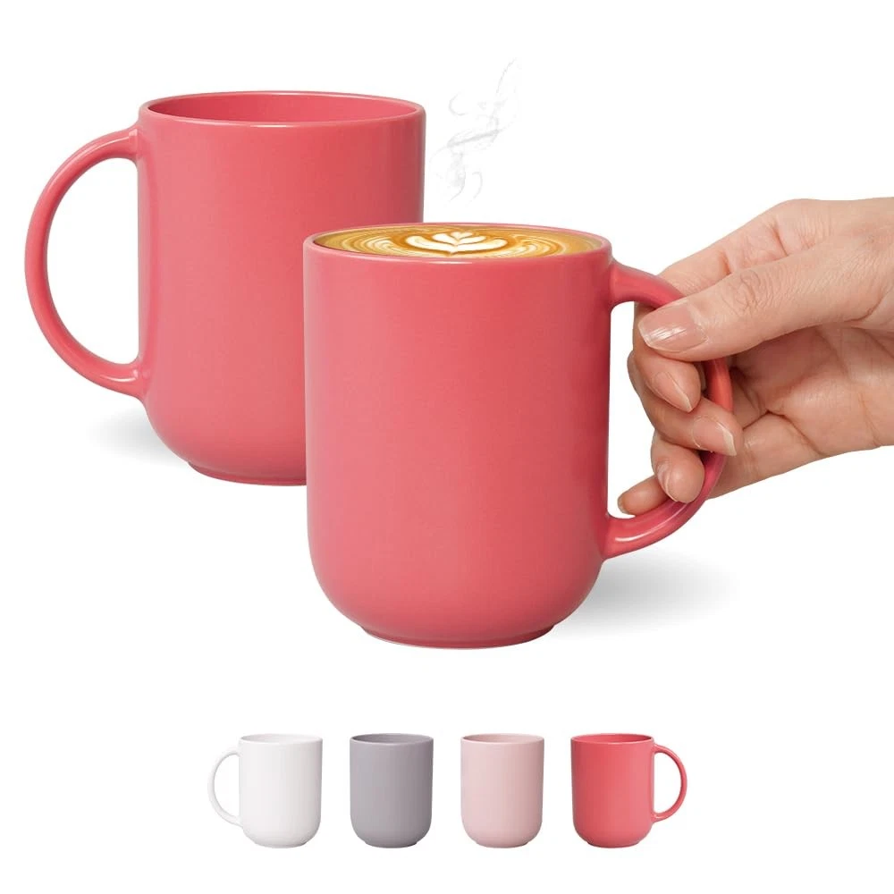 BOWLBOWL 12oz Ceramic Coffee Mugs Matte Rose Pink Set of 2, Handmade Korea