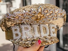 Kapelusz kapitański-PANNA MŁODA Cyrsyny Klejnoty ŚLUB Kawalerka Prysznic ślubny