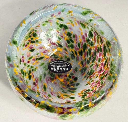 Vtg Murano Art Glass Confetti Bowl Italy Hand Blown MCM Multicolor Trinket 4.75"
