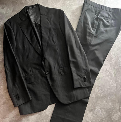 Ermenegildo Zegna Vintage Wool Suit Set Black Shadow Stripe Italy M Mens