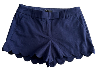 J. CREW Womens Linen Blend Navy Blue Scallop Hem Shorts Size 6 Preppy Summer