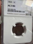 1865 Indian Head Cent 1C NGC AG3 BN – Civil War Era
