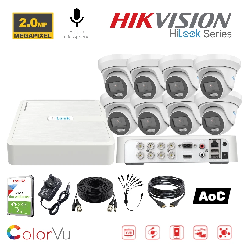 Hikvision HiLook 8CH 2MP DVR CCTV System 1080P ColorVu with Mic HDD Remote View - Picture 1 of 22