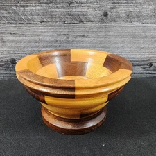Marquetry Wood Bowl Lathed Segmented Vintage