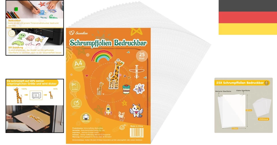 Schrumpffolie, Bastelfolie, A4, Transparent, bedruckbar, 25 Blatt, DIY - Bild 2 von 4