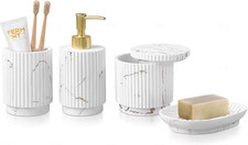 Bathroom Accessories Set 4 Pcs-Toothbrush Holders Set, Soap Dispenser, Cotton Sw