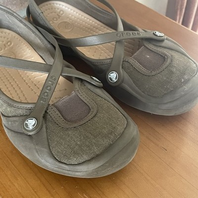 Crocs Celeste Mary Jane Shoes Women's Size 7 Brown Criss Cross Straps Slip On