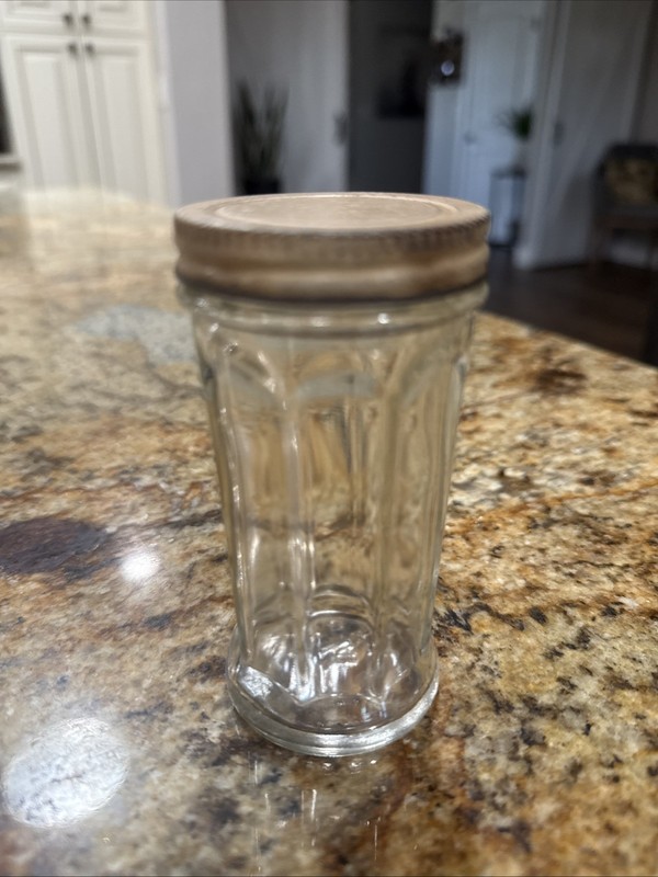 Vintage Hoosier 8 Ribbed Glass Spice Jar With Aluminum Lid