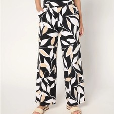 Denim Co. Beach Jersey Full Length Wide Leg Pant Black Leaf Size Petite Medium