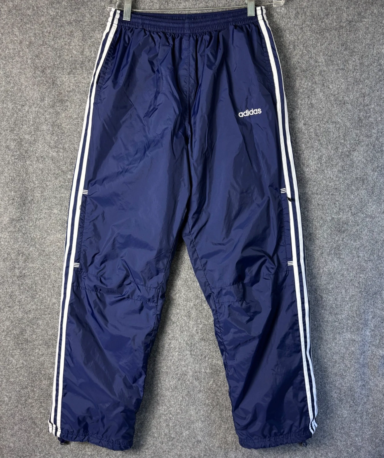 Adidas Pants Men Large Blue Athletic Nylon Windbreaker Lined Drawstring Y2K 2001