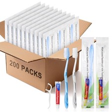 200 Disposable Toothbrushes with Toothpaste and Floss Individually Wrapped
