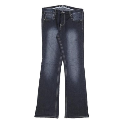 RUE21 Damen Slim Bootcut Denim dunkel W32 L34 stylisch bestickte Gesäßtaschen