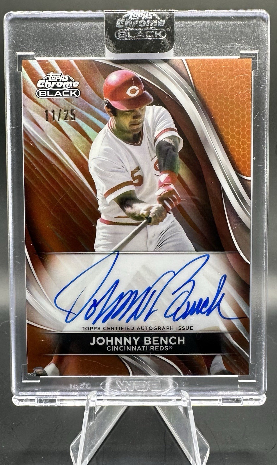 Johnny Bench 2024 Topps Chrome Black Autograph Orange Refractor /25 HOF