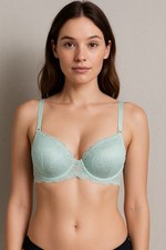 Victoria s Secret Dream Angels Rhinestone Embellished Lined Demi Bra 32DD Blue