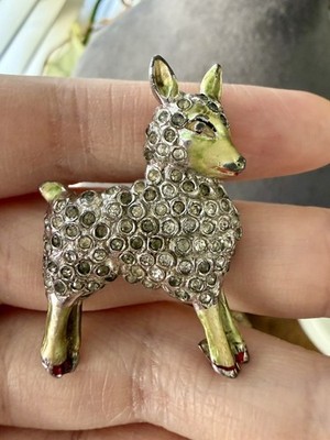 MB Boucher Brooch Pin Pave Sheep Metallic Enamel Rhinestone *READ*