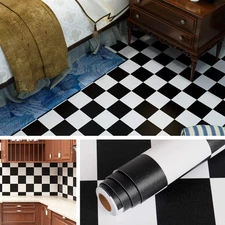 Livelynine Checkered Black and White Vinyl Flooring Roll 15.8X78.8 in Floor Cont