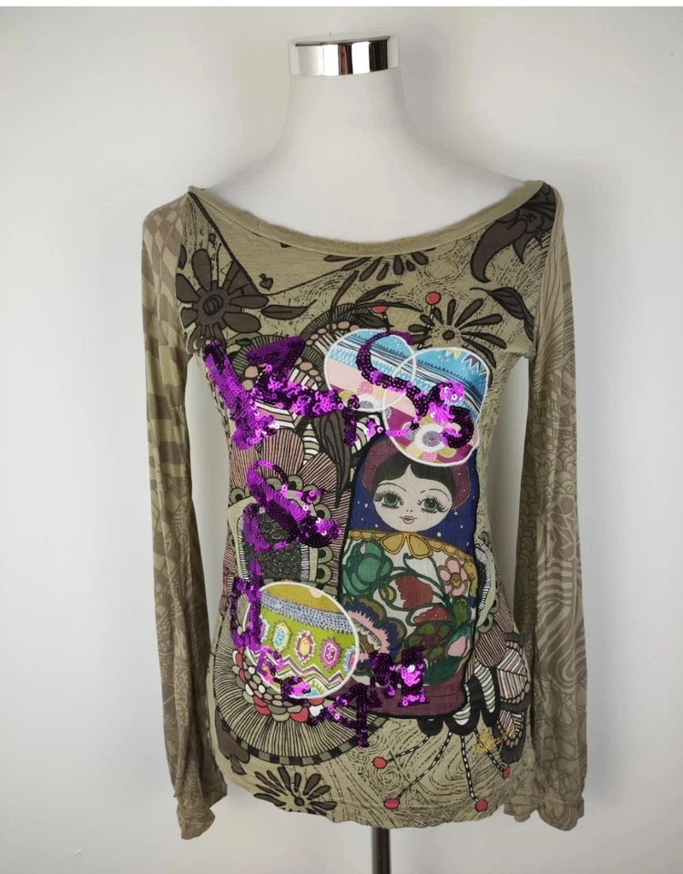Desigual Taille XS T-shirt à manches longues pour femme vert - Photo 1/4