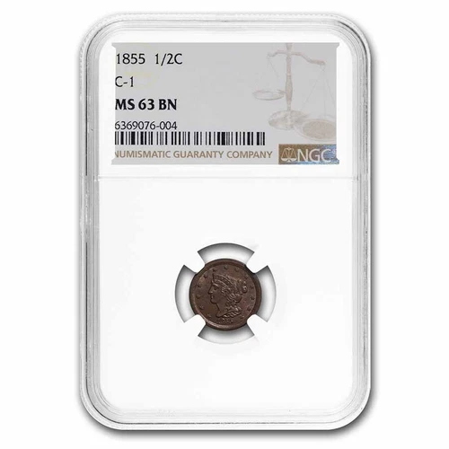 1855 Half Cent MS-63 NGC (Brown)