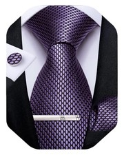  Plaid Ties for Men Silk Checkered Necktie and Pocket Square Purple Dot