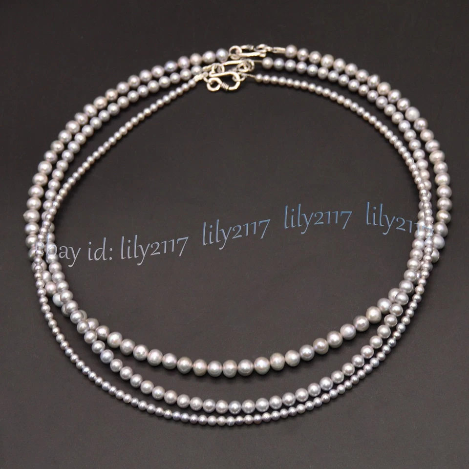 Mini collar de perlas de agua dulce gris plata redondo natural genuino broche de plata Foto 4 de 4