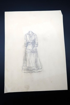 Antique Fashion Design Art Dress Sketch Annie Horton c.1920 Pencil #2