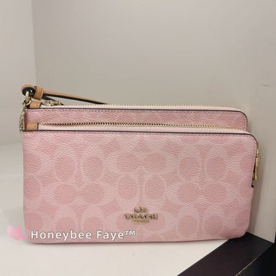 COACH BOYFRIEND 　即日発送 NWT Coach Double Zip Wristlet In Signature Canvas With Charms