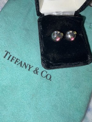 Tiffany & Co Sterling 18K Gold Etoile Tourmaline Sapphire Peridot Ball Earrings