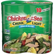 Chicken of the Sea Chunk Light Tuna in Water 5 oz. Can Pack of 10 NEW