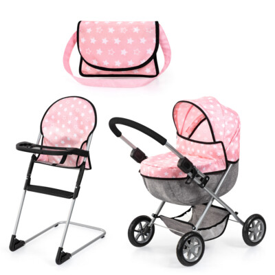 Bayer Design Puppenwagen Set Cosy Hochstuhl Wickeltasche rosa Sterne TOP