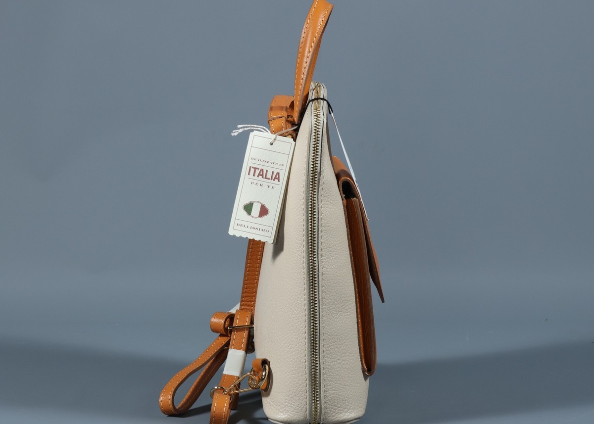 Italian Made Genuine Leather Divina Firenze Latte And Honey Backpack DIVINA FIRENZE KITTY Latte & Honey Pebbled Leather Backpack  main image 4