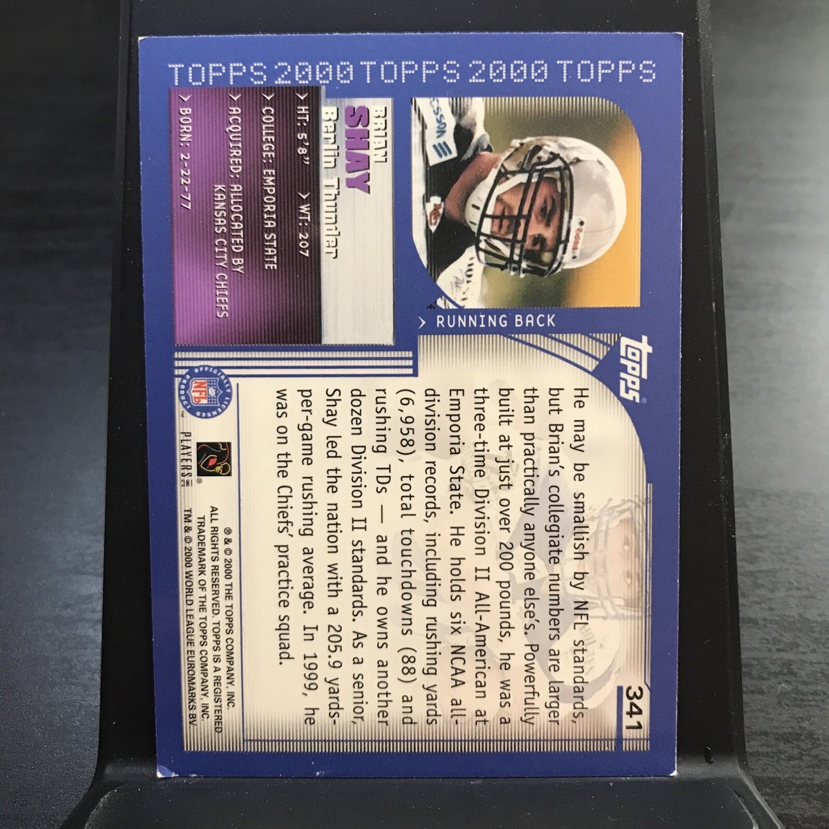 2000 Topps Football #341 Brian Shay Berlin Thunder Europe