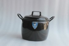 BLACK VINTAGE IRON ENAMEL STOCK POT BY JUDGE WARE  ANTIQUE COLLECTIBLE
