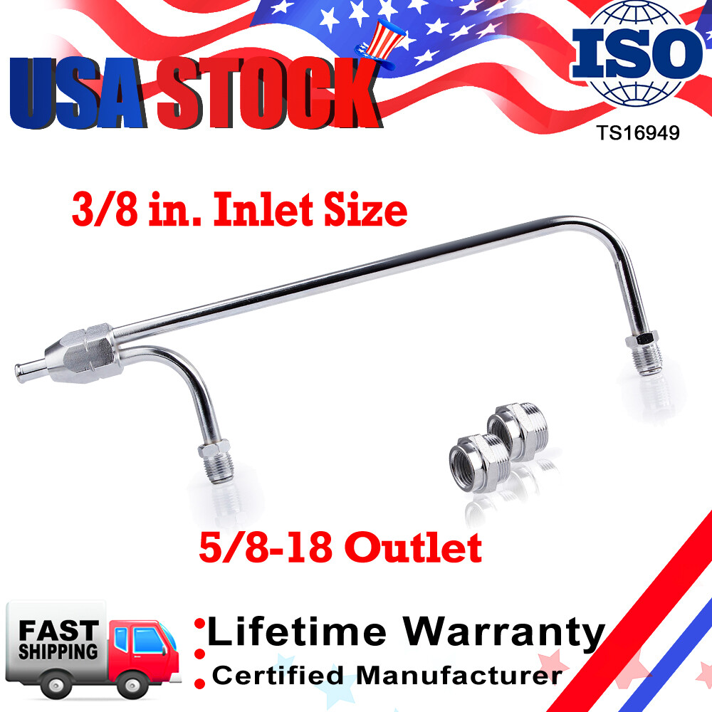 Chrome Dual Inlet Fuel Line For 4150 Carburetor - 5/8-18 Outlets, 3/8 Inlet, Steel 2 thumbnail image