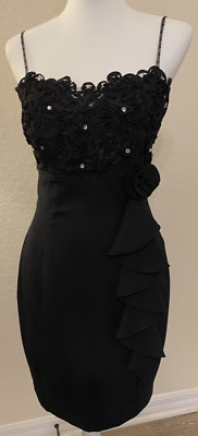 Vintage Roberta Y2K Women's Black Lacy Dress Size 9/10 Whimsigoth HOCO Gala Glam