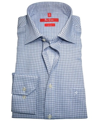 Ben Green Herren Business Langarmhemd marine weiss blau Minkaro Gr. 40 bis 47