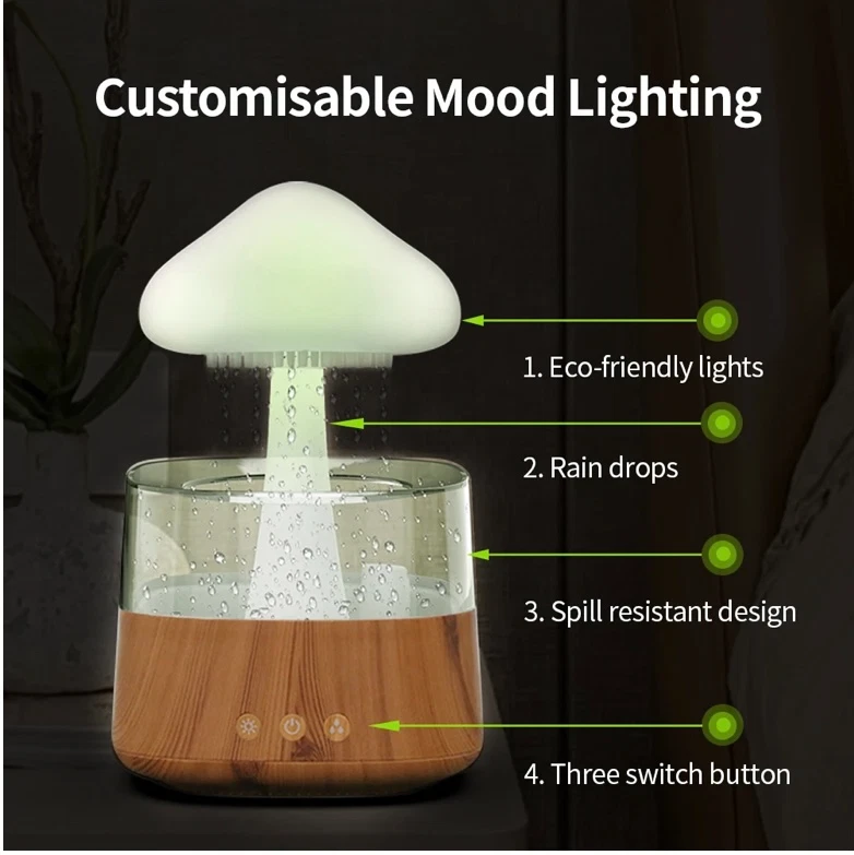 Humidificador Cloud Rain para hogar u oficina difusor de aceites esenciales luces LED Foto 3 de 4