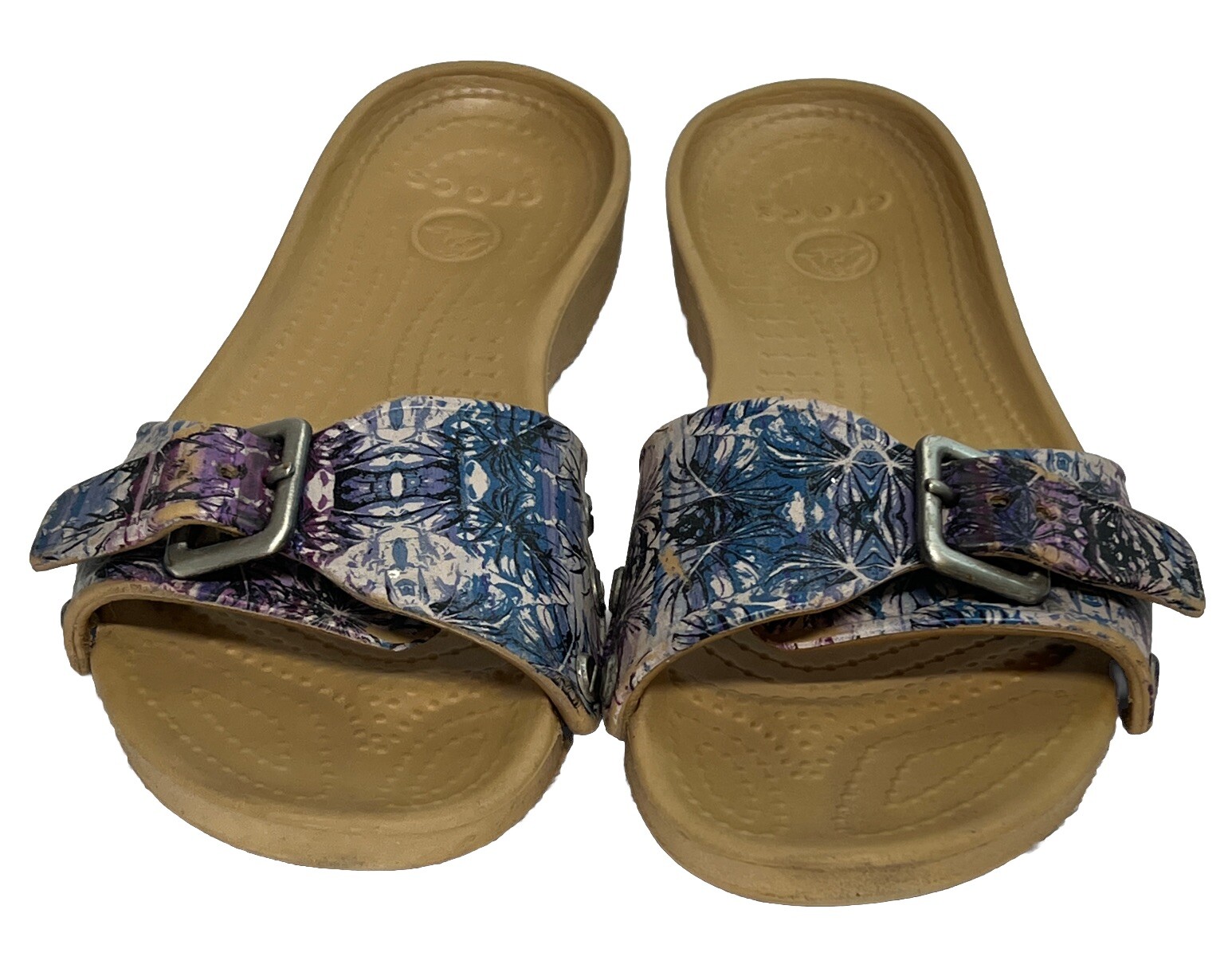 CROCS Sarah Slide Sandals With Buckle & Studs Women’s Size 6w Purple And Blue