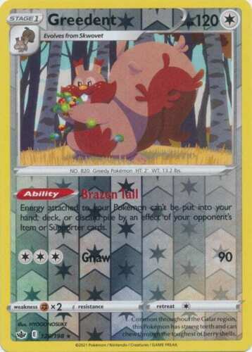 Pokemon - Greedent - 128/198 - Reverse Holo Rare - Chilling Reign - NM/M - New
