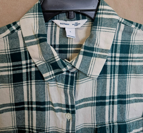 OLD NAVY CAMICIA DONNA FIDANZATO MANICHE LUNGHE VERDE E BIANCO A QUADRI TAGLIA LG #4520 - Foto 3 di 8