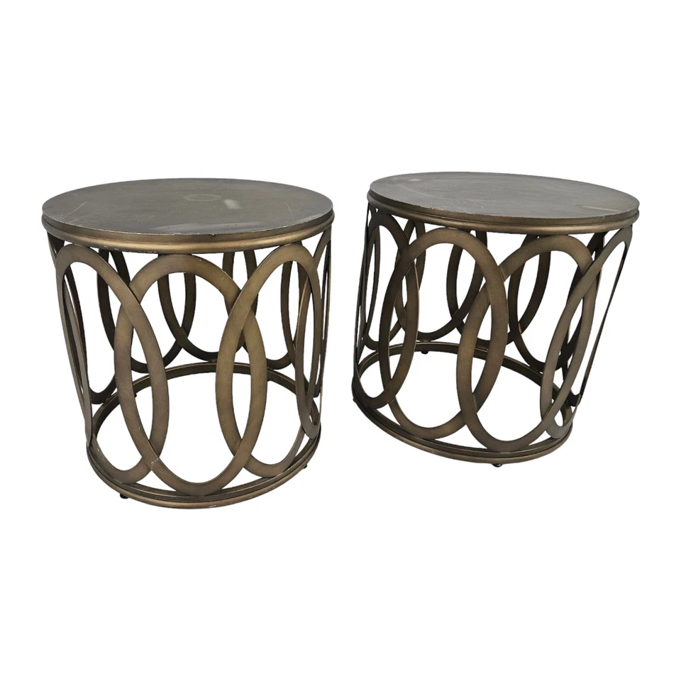 Par de mesa vintage Art Deco bronce acero pulsera redonda mediados de siglo moderna Foto 3 de 4