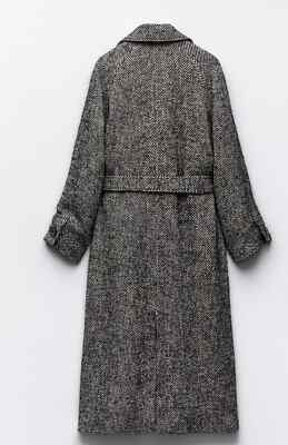 ZARA FW24 BELTED HERRINGBONE COAT GRAY SIZE XL REF. 8452/121 ZARA FW24 BELTED HERRINGBONE COAT GRAY SIZE XL REF. 8452/121