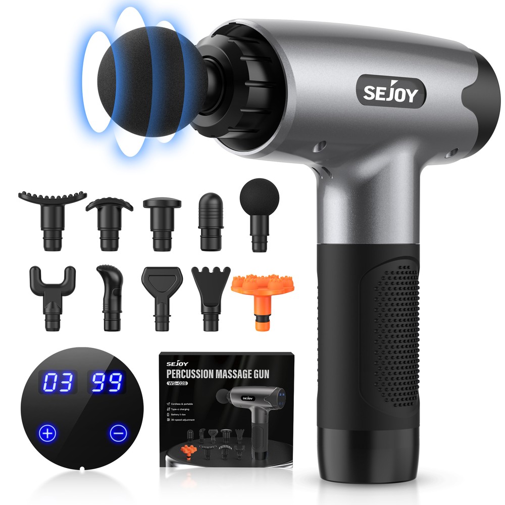 SEJOY 30-Speed Deep Tissue Massage Gun for Athletes with 10 Attachments